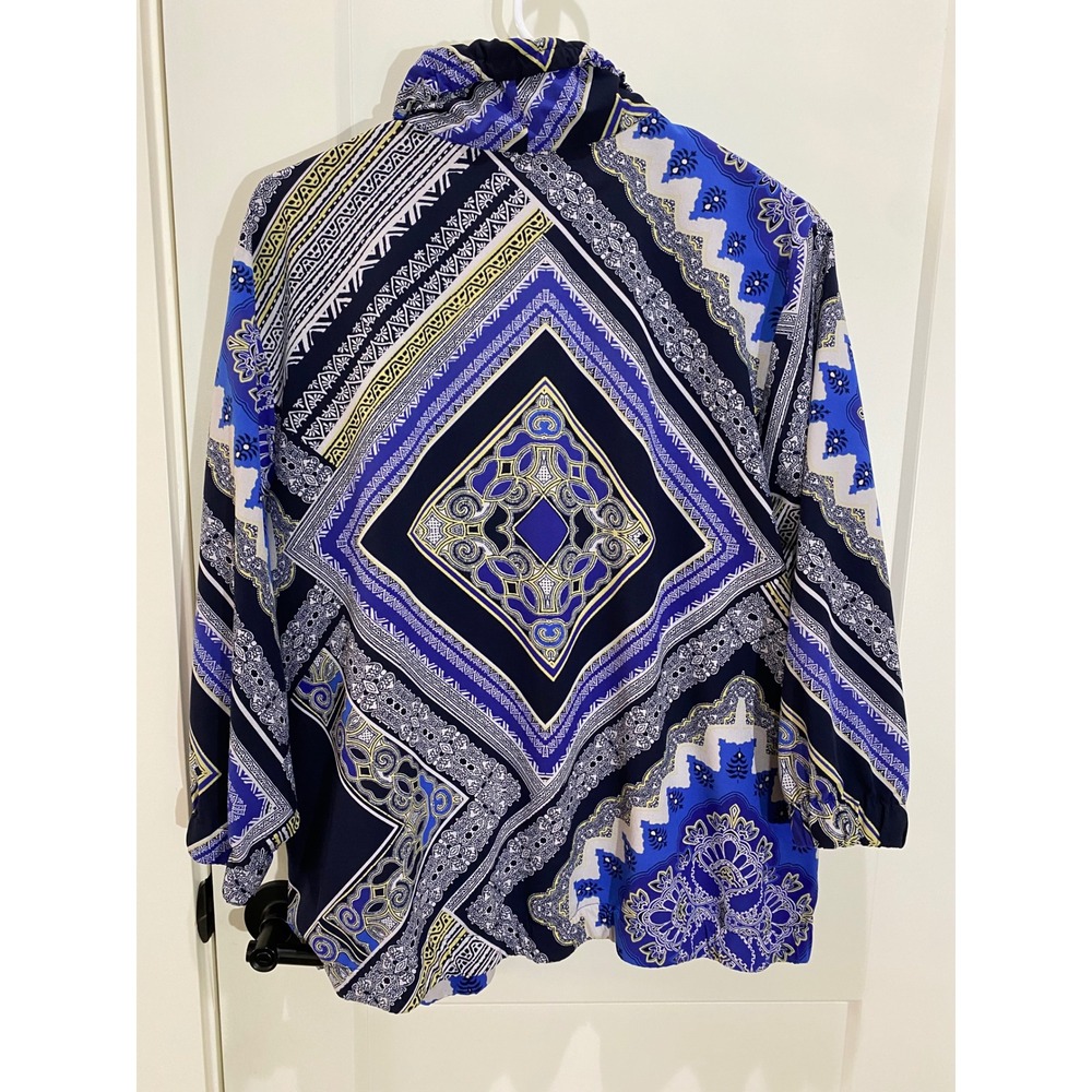 Zenergy by Chico's Blue Paisley Zip Mock Neck Jacket Womens Size 3 L/XL - Picture 6 of 8